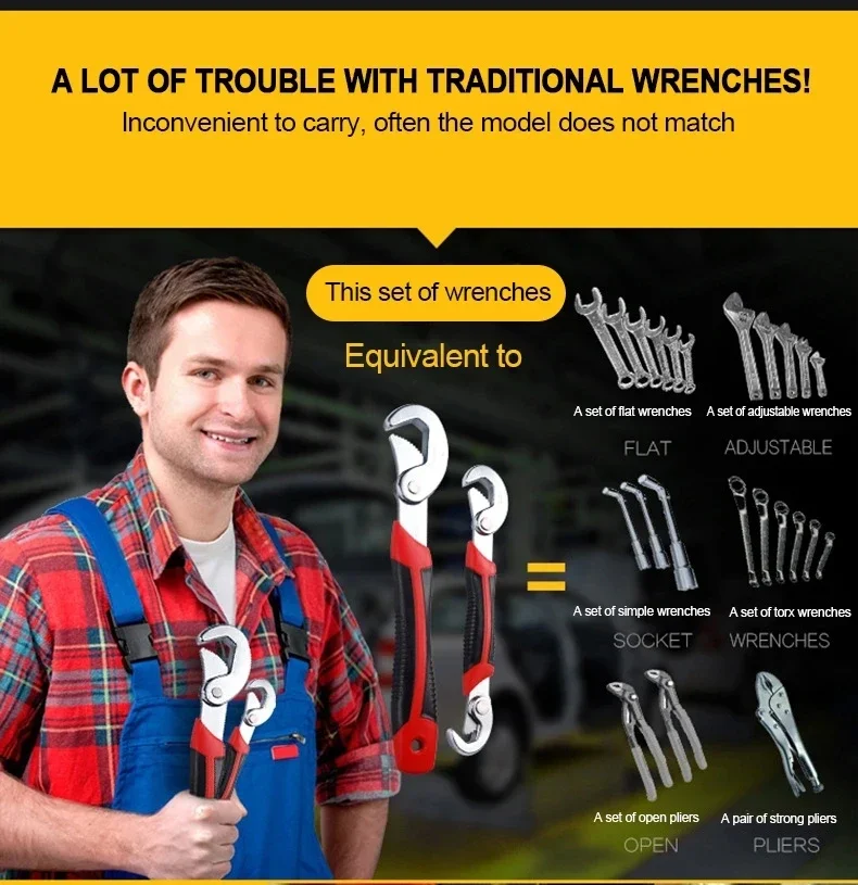 Регулируемый гаечный ключ с открытым концом многофункциональный универсальный