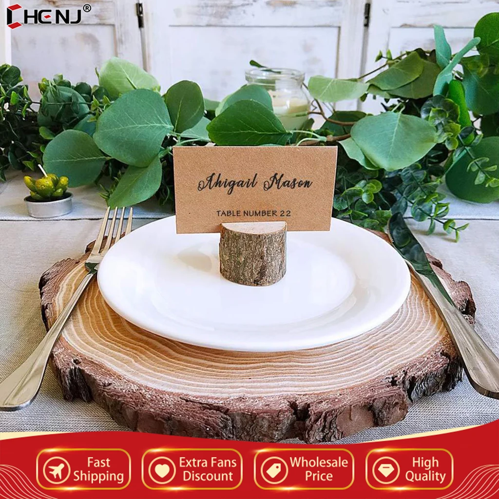 

20pcs Natural Wooden Place Card Holders Stand Card Photo Clip Holder and 20Pcs kraft place cards for Rustic Wedding Decorations