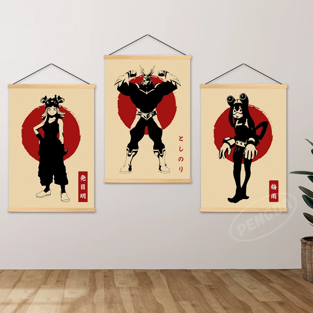 

Home Decor All·Might Wall Art Ochaco Uraraka Picture Wooden Hanging Painting Print Yaoyorozu Momo Canvas Poster For Living Room
