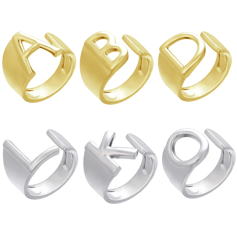 ZHUKOU NEW gold color letter rings Punk chunky rings  A-Z Initials ring For Women/men Meaningful Jewelry wholesale VJ58