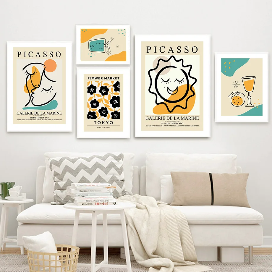 

Какай абстрактный Пикассо Подсолнух рынок скандинавские плакаты и печать Настенная картина на холсте настенные картины для декора гостино...