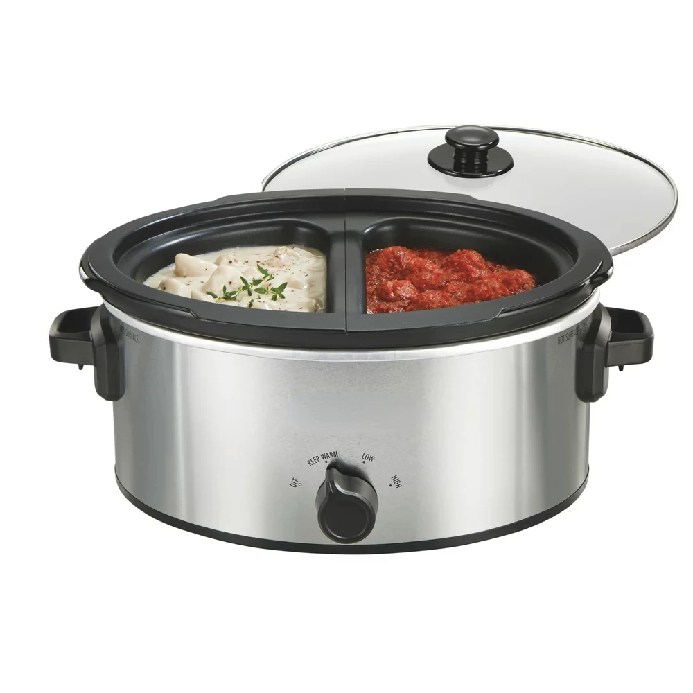 

Quart Double Dish Slow Cooker, Serves 7+, Silver, 33563