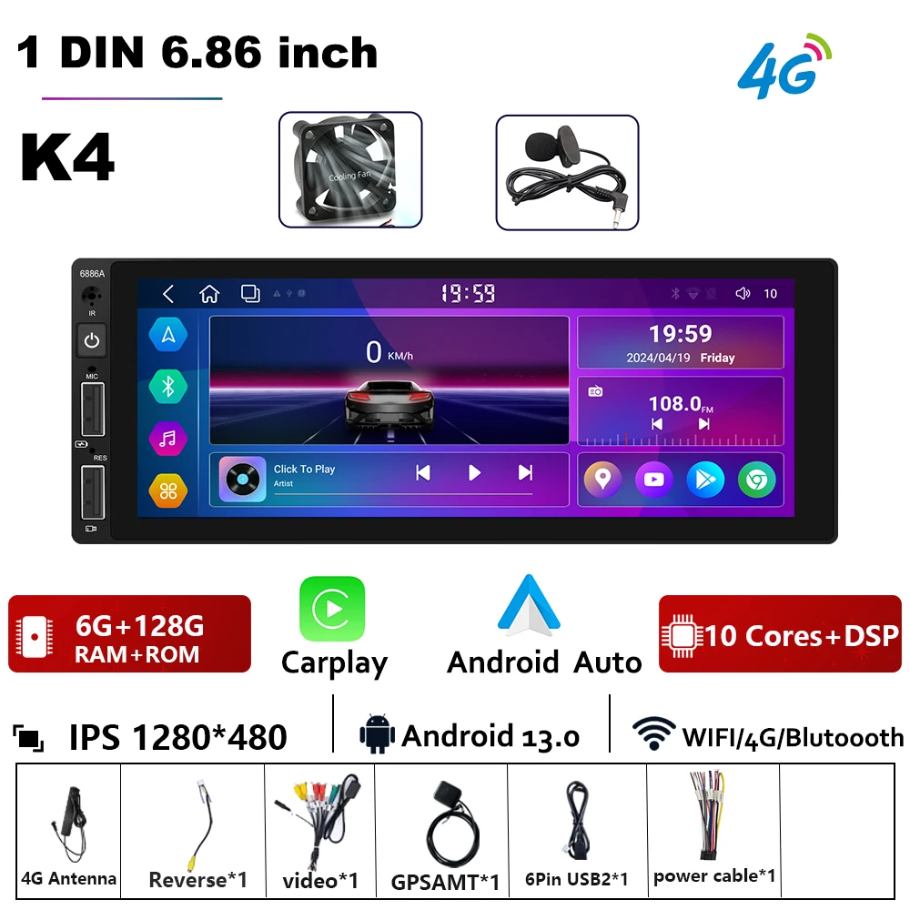 

KNOWRO 10-ядерный Android 12 6,86 "автомобильные интеллектуальные системы мультимедийное радио беспроводной Carplay Bluetooth для VW Toyota Nissan 1 DIN