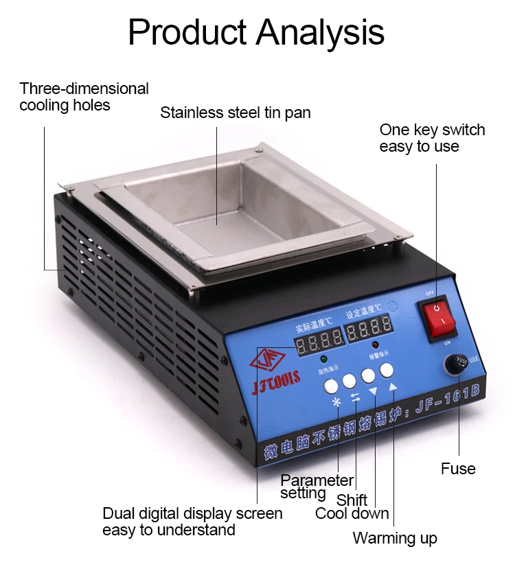 

220V/110V 400W Solder Pot Tin Melting Furnace Thermoregulation Soldering Desoldering Bath 50mm to 350mm 30~400 Degree Ajustable