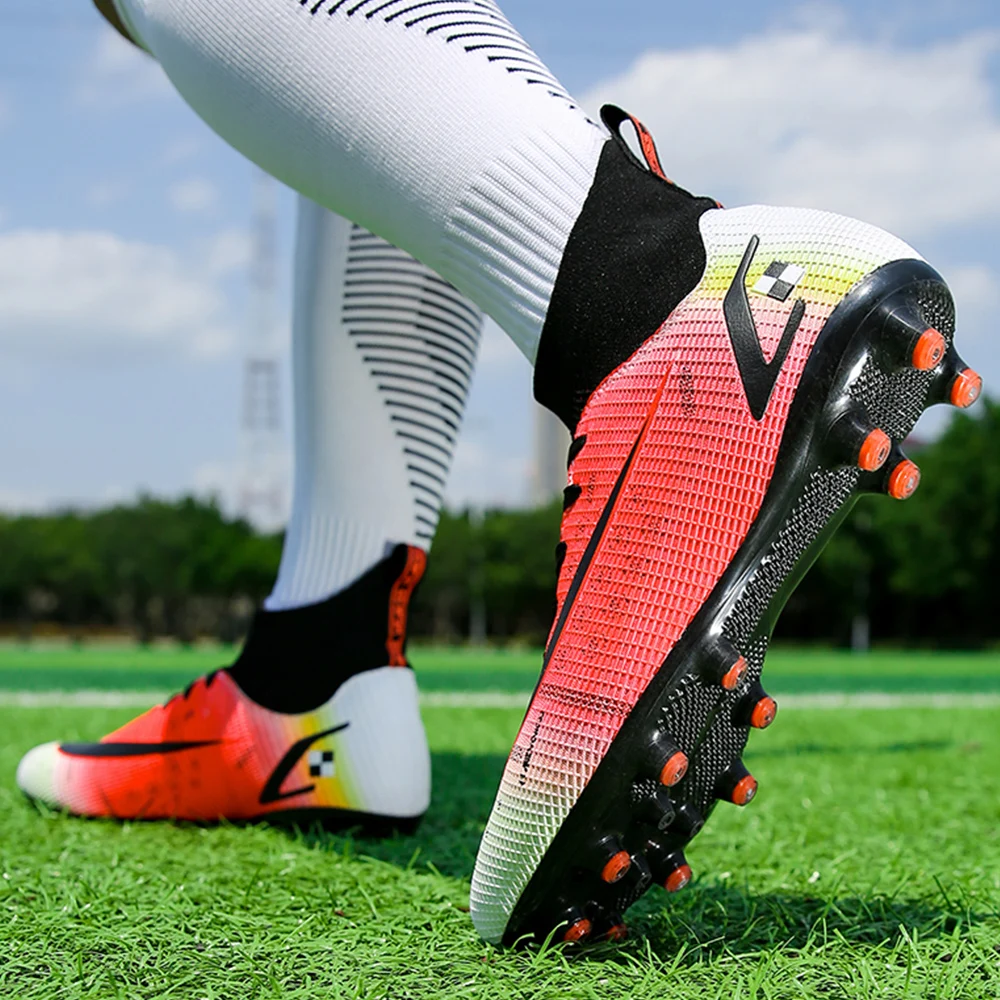New High Ankle Soccer Shoes Men Turf Soccer Cleats Grass Football Training Shoes for Kids Football Boots Women Sneakers FG 33-46