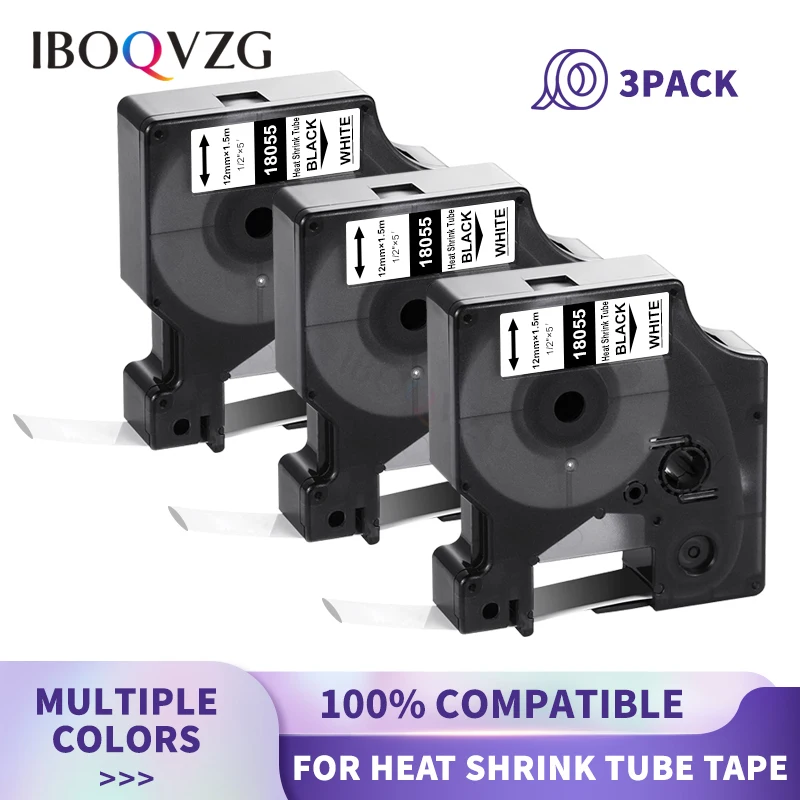 

Термоусадочная лента IBOQVZG 3PK, совместимая с Dymo Rhino, строительная этикетка 18055, черная на белом для Dymo Labeller Rhino 4200 5200