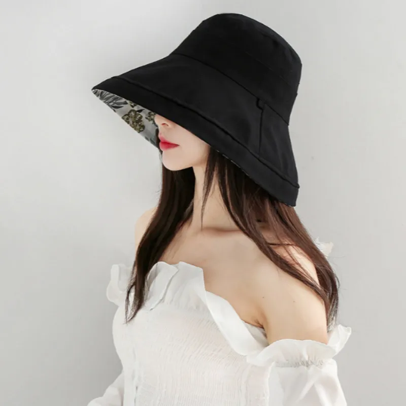 

Wide Brim Women Sun Hat Cap Casual Large Brim Reversible Bucket Hat Sports Hiking Fishing Female Cap Summer Beach Panama Bob