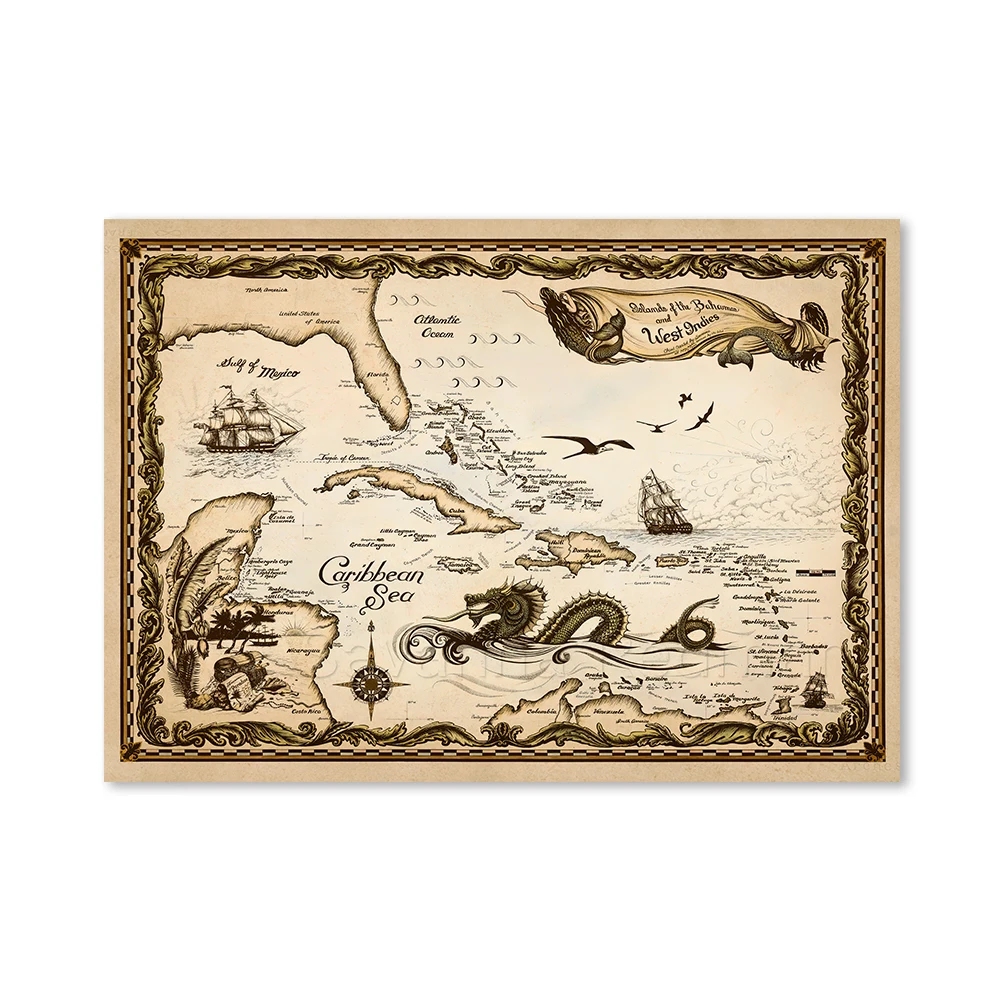 Винтажная карта Карибского моря