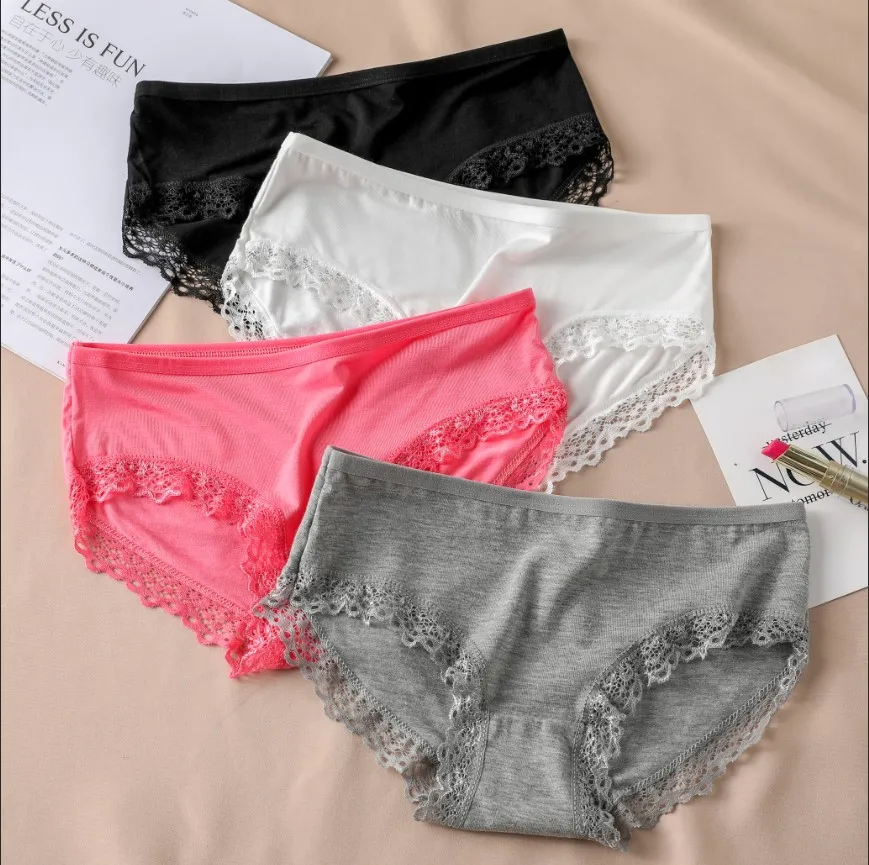 Купи Women's Sexy Panties Lace Cotton Lingerie Briefs Female Underpanties Solid Color Low Waist Girl Cute Underwear Shorts -XL за 119 рублей в магазине AliExpress