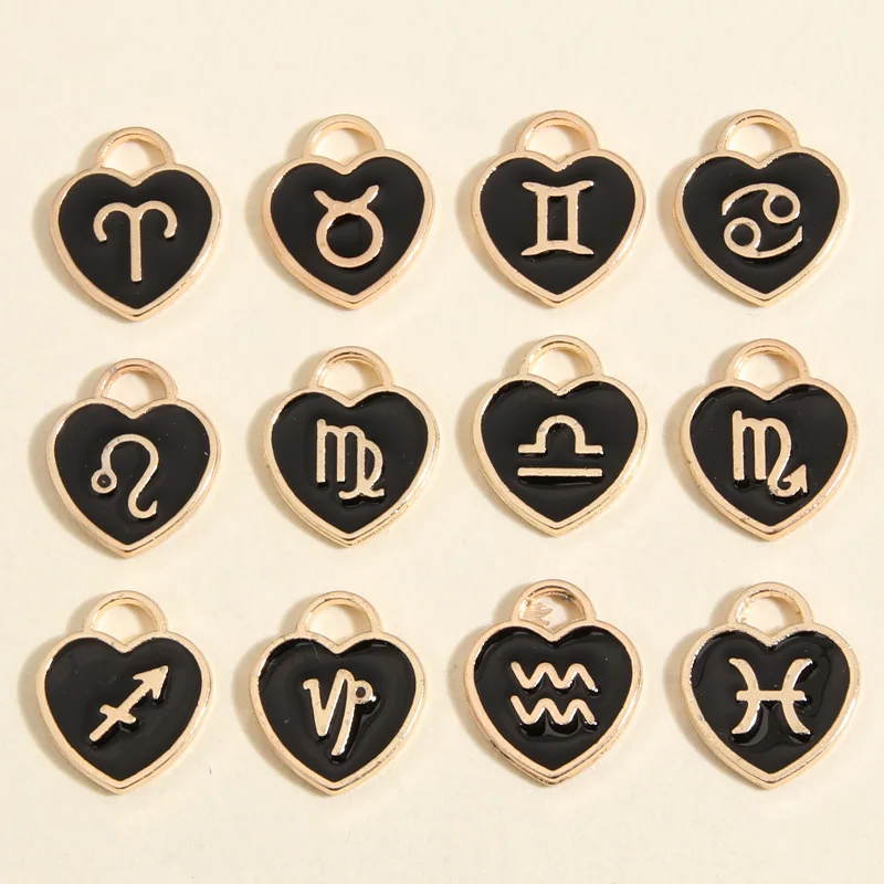 

1 Набор (12 шт.) 2 цвета 14x12 мм милые эмалевые сердца двенадцать созвездий символ кулон подходит для изготовления ювелирных изделий