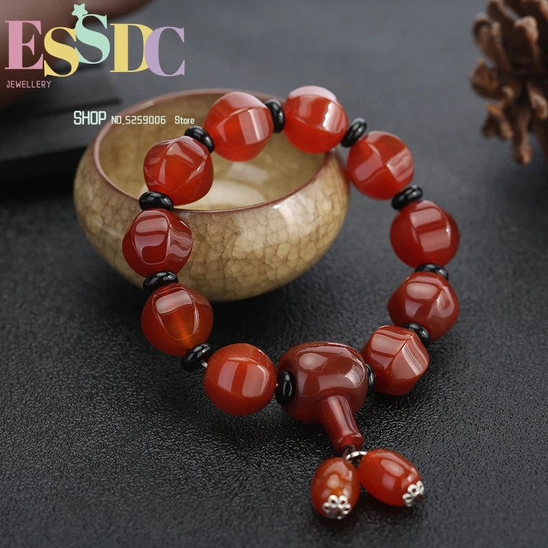 

New Natural Red Carnelian Faceted Lantern National Style Lady Single Circle Bead Jewelry Bracelet Wholesale