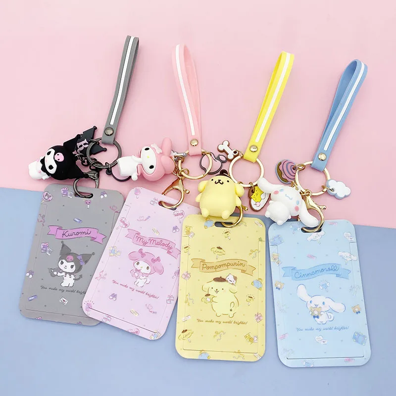 

Sanrio My Melody Card Sleeve Kawaii Cinnamoroll Pompom Purin Kuromi Bus Card Cover Protective Case Doll Pendant Lanyard Toy Girl