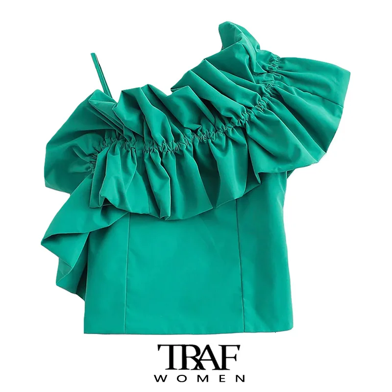 

Блузка женская с оборками на одно плечо, эластичная, с молнией сзади