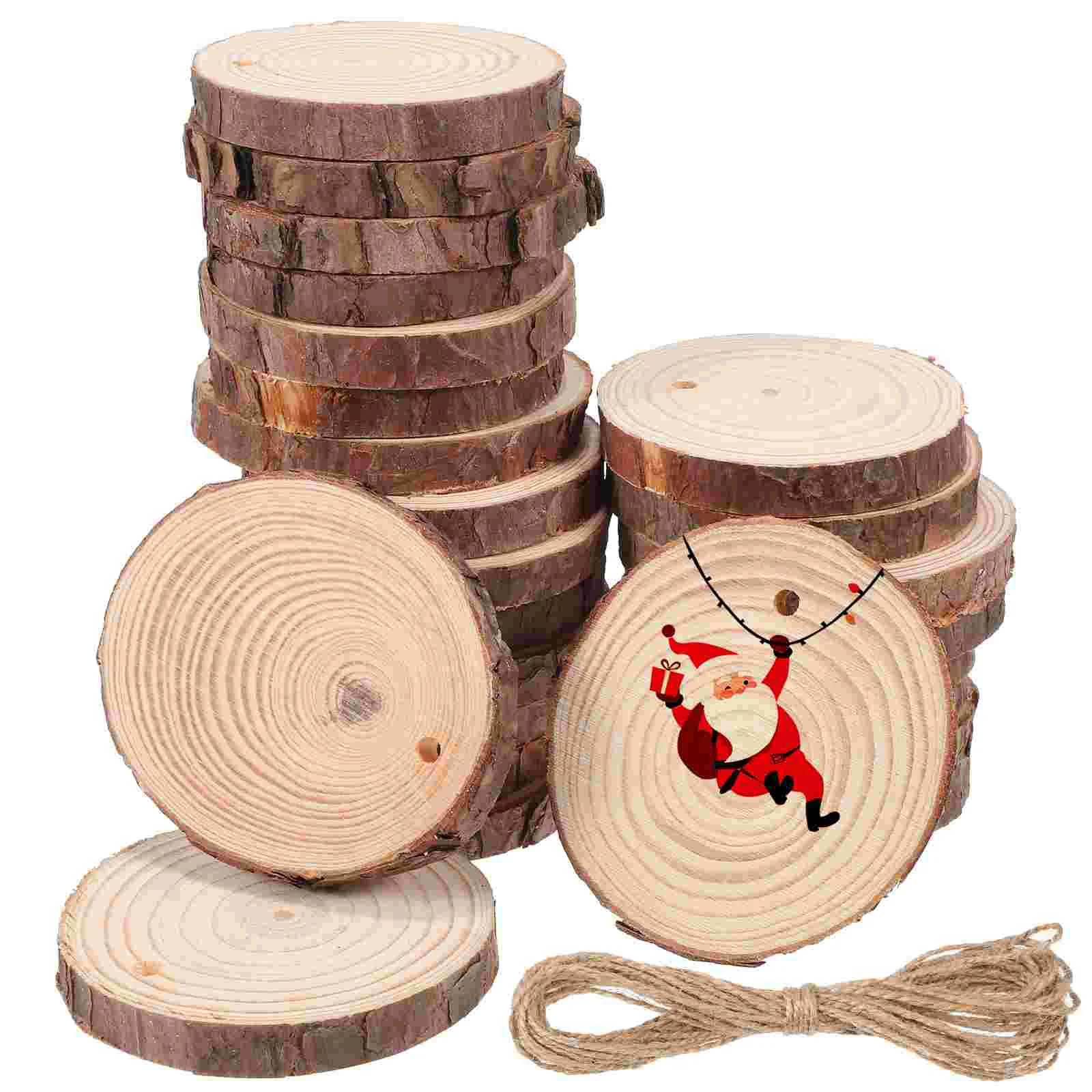 

25 Pcs Unpainted Wood Slices Christmas Ornament Round Wooden Discs Crafts Cutouts Chips Coasters for Crafting