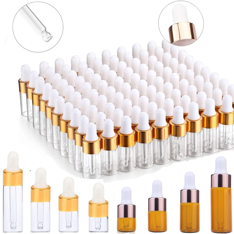

50Pcs 1ml-5ml Empty Glass Essential Oil Dropper Bottles Portable Amber/Clear Mini Perfume Dropping Bottle Cosmetic Sample Vial