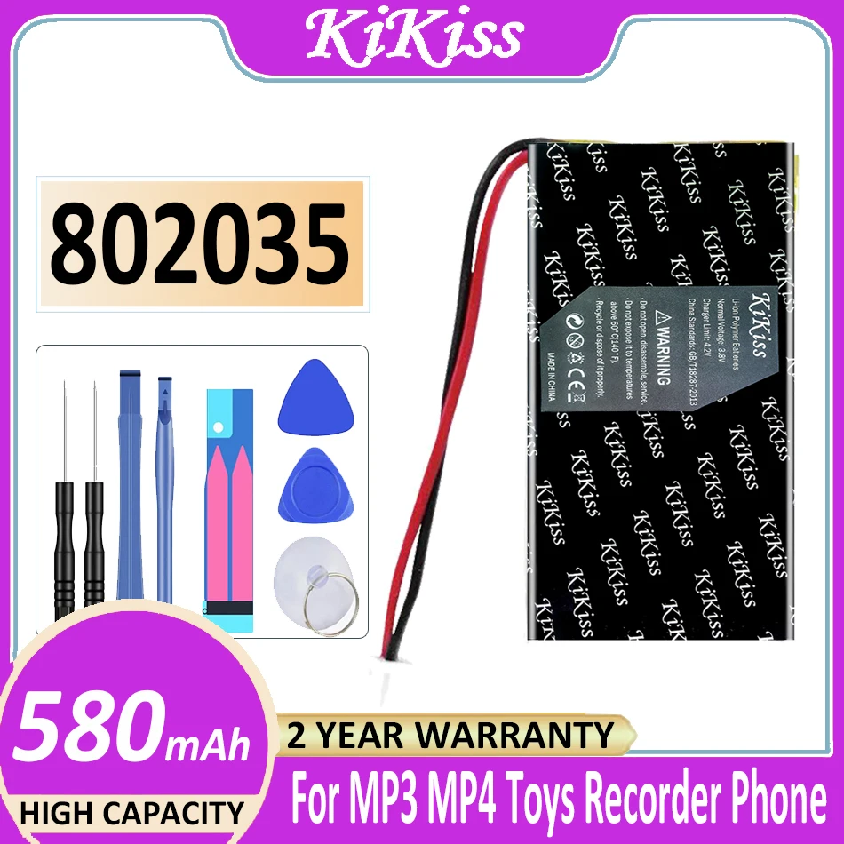 

Оригинальный аккумулятор KiKiss 802035 580 мАч для MP3 MP4, игрушек, диктофонов, телефонов, динамиков, DVR, GPS-навигаторов, Lipo Cell Digital Bateria