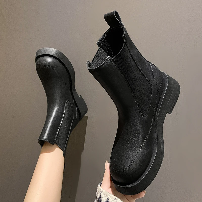 

Women's Chelsea Boots Autumn and Winter Martin Boots Women's 2022 Fashion Ankle Boots Women's Warm Leather Platform Punk Shoes 1