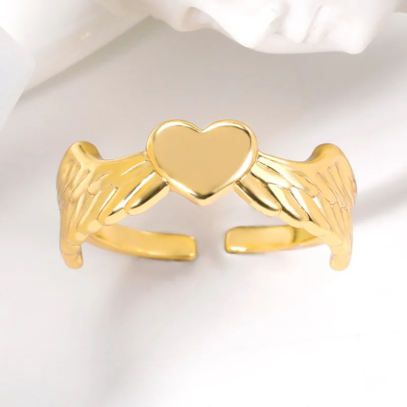 

Простое кольцо в форме сердца с крыльями ангела для мужчин и женщин, открытое регулируемое кольцо для влюбленных, оптовая продажа с фабрики