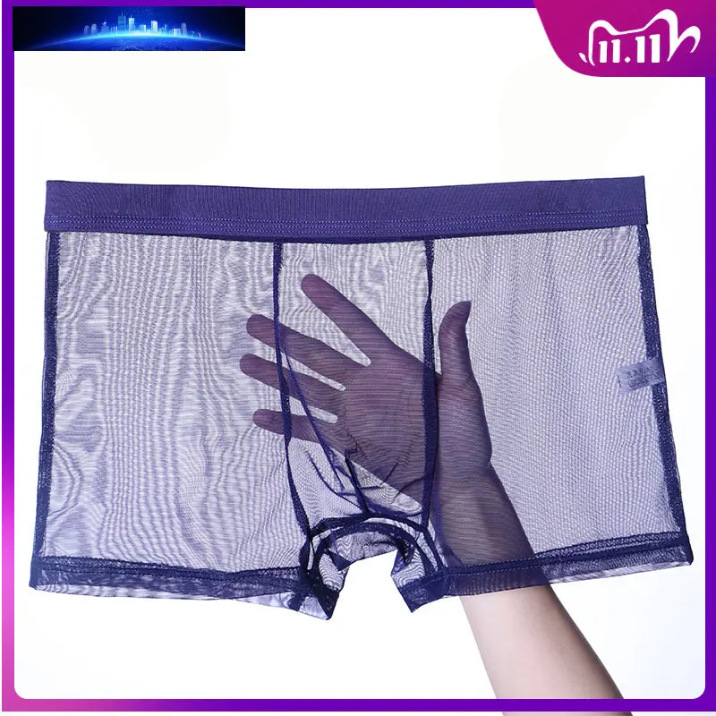 

Men's Underwear Sexy Lace Ultra Thin Mesh Full Transparent Air Traceless Ice Comfortable Boxer Shorts Men Ropa Interior Hombre