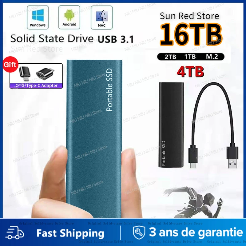 

High-Speed 128TB SSD USB3.1 Interface Portable External Solid State Hard Drive 2TB 4TB 8TB 16TB Mobile Hard Disk For Laptop Mac