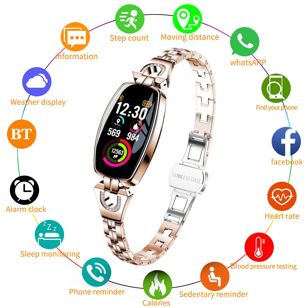 

2022 Smart Watch for Women Waterproof Fitness Smartwatch Oppo Heart Rate Alloy Band Smart Women Watch for Xiaomi Apple Huawei