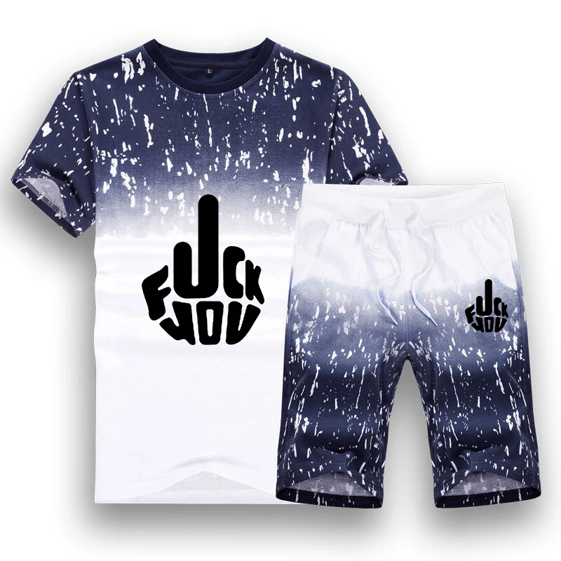 

Men's Casual Gradient Print Tracksuit Summer Short Sleeve T-Shirt and Drawstring Shorts Two Piece Sets Male Fashion Sports Suits