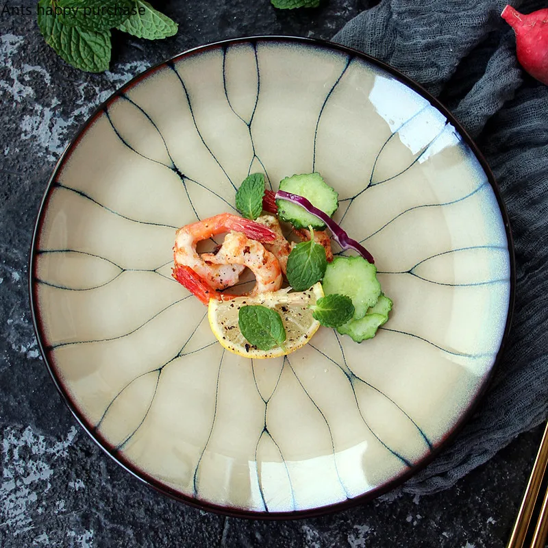 

Japanese-style High Grade Kiln Change Glazed Ceramic Sushi Plate Tray Plate Snack Tray Restaurant Dinner Plates Round Tableware