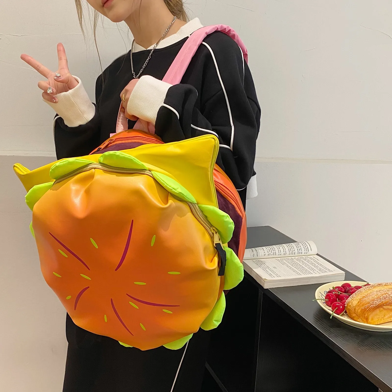 Personalized Plush Hamburger Backpack Funny Ins Large Capacity Hamburger Plush Bag Girls' Funny Backpack
