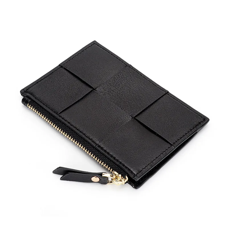 Real Leather Men's Credit Card Holder Luxury Brand Women Zipper Coin Purse Sheepskin Leather Wallet Designer Woven Short Wallets