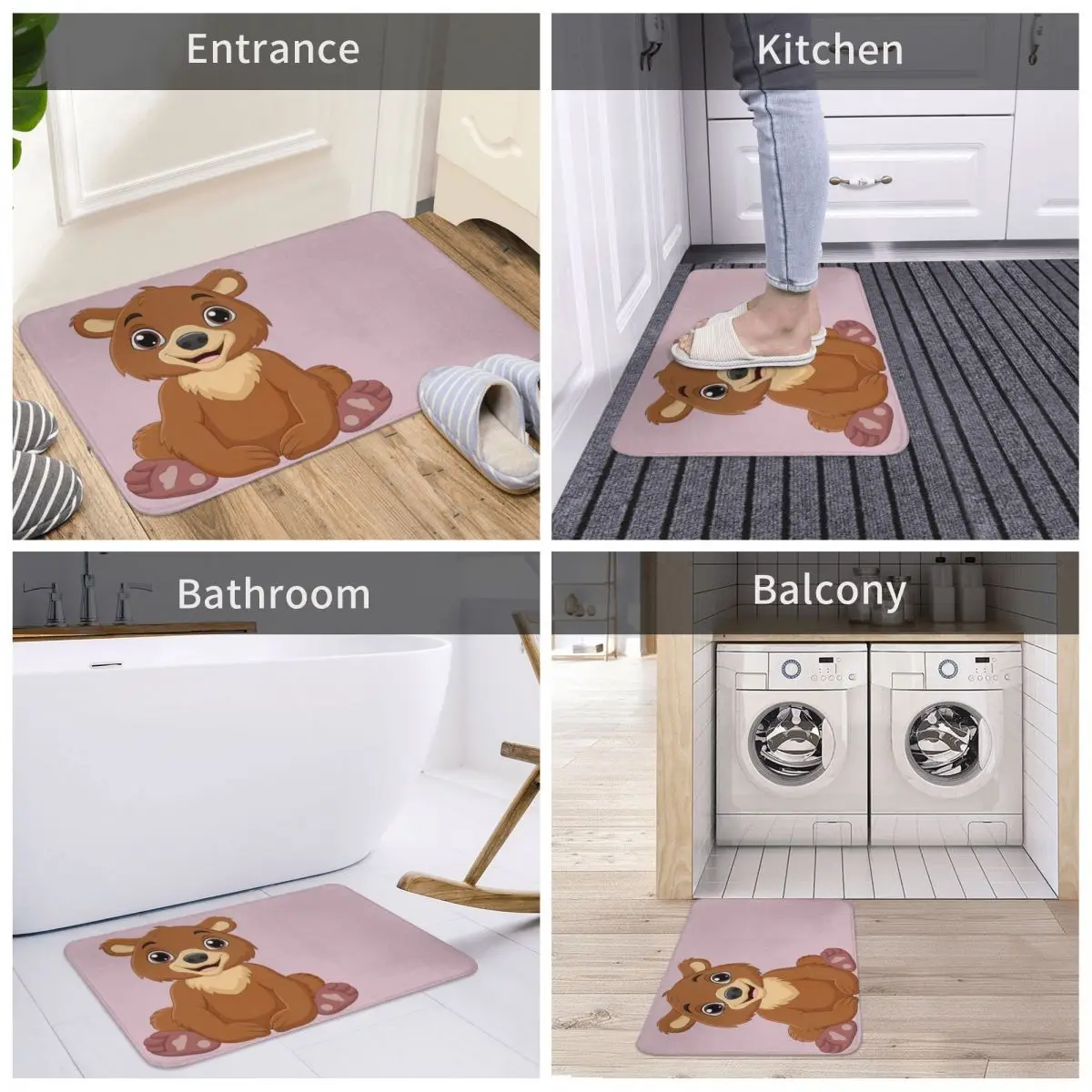 

Bath Mat Cute Cartoon Baby Bear Decor 3D Rug Carpet Doormat Anti-slip Entrance Living Room Home Kitchen Water Oil Proof Bedroom