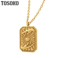 tosoko stainless steel jewelry two handed bead square pendant necklace female embossed clavicle chain bsp357