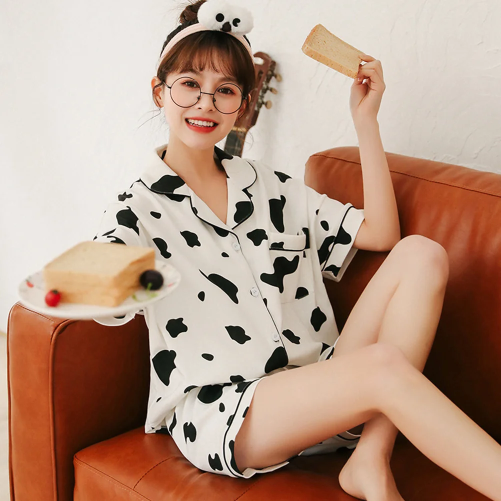 Night Shirts Women Sleepwear New Year Cow Costume Cotton Sleepwear Women Cow Print Accessories Print Sleepwear Womens Comfy Sets