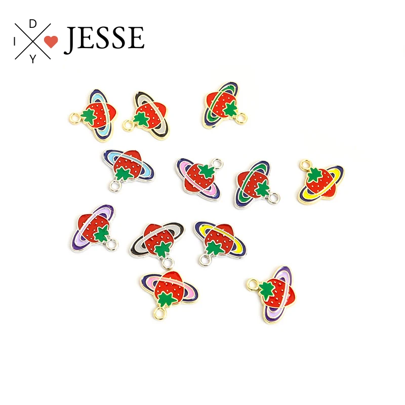 

10Pcs Cute Cartoon Enamel Zinc Alloy Fruit Strawberry Charms Funny Pendant Jewelry DIY Making Accessories For Women Gift Finding
