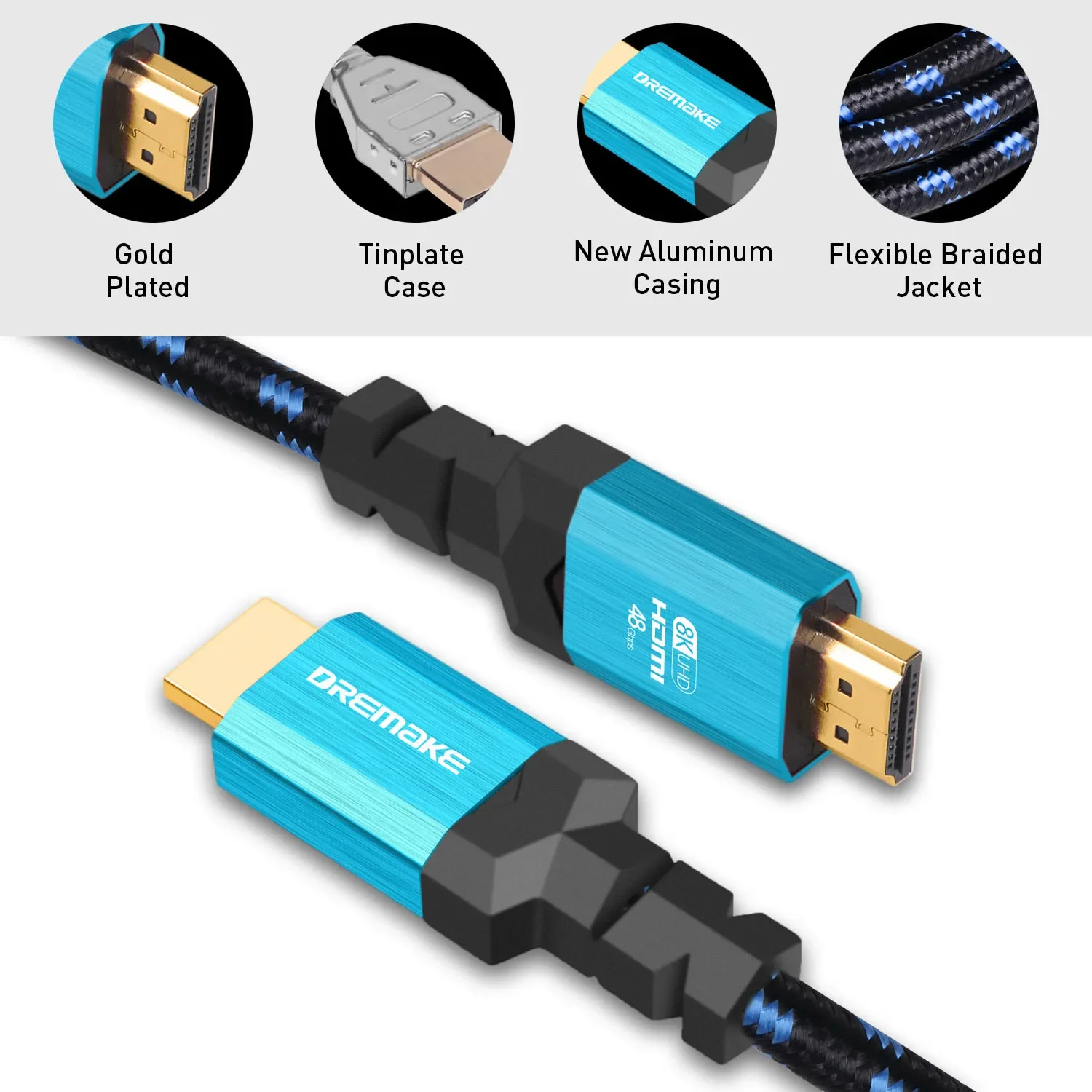 Кабель HDMI 8K @ 60 Гц и 4K 120 48 Гбит/с позолоченным покрытием для HDTV разветвитель