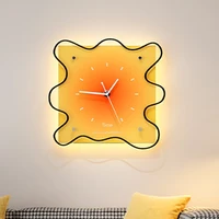Night Light Wall Clock Modern Design Living Room Acrylic Free Shiping Wall Clock Bedroom Yellow Reloj De Pared Home Decoration
