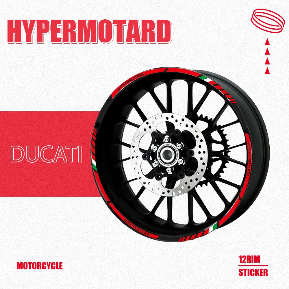 

12pcs For DUCATI Hypermotard 796 950 821 939 Motorcycle Reflective tire decals Wheels Moto Stickers protection rim sticker