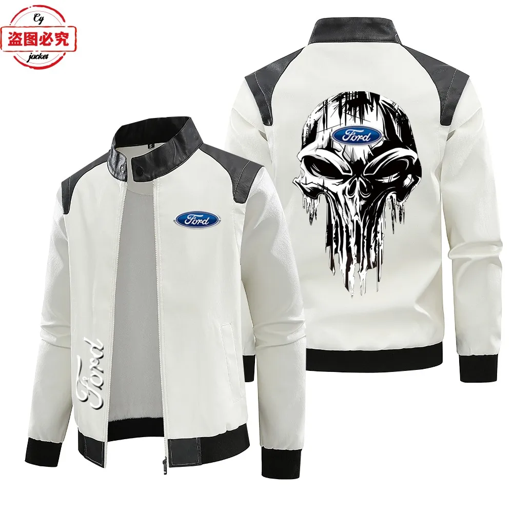 WRC rally Ford racing car logo pu leather jacket windproof spring and autumn men's