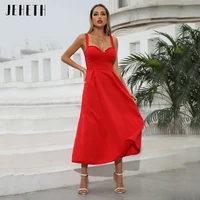 jeheth sexy red soft satin spaghetti straps short prom dress woman sweetheart neck tea length formal evening party gowns