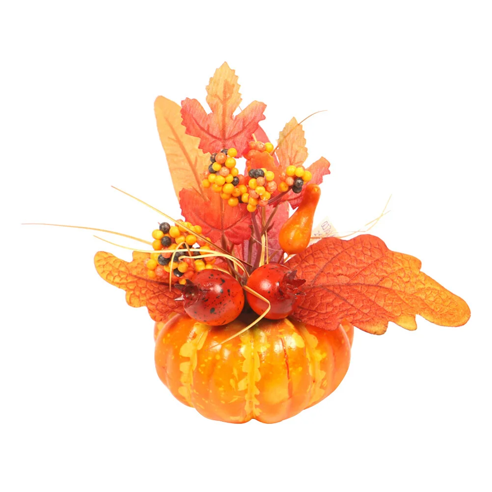 

Outdoor Plants Flower with Maple Leaves and Berries Pumpkin Centerpieces for Table Orange