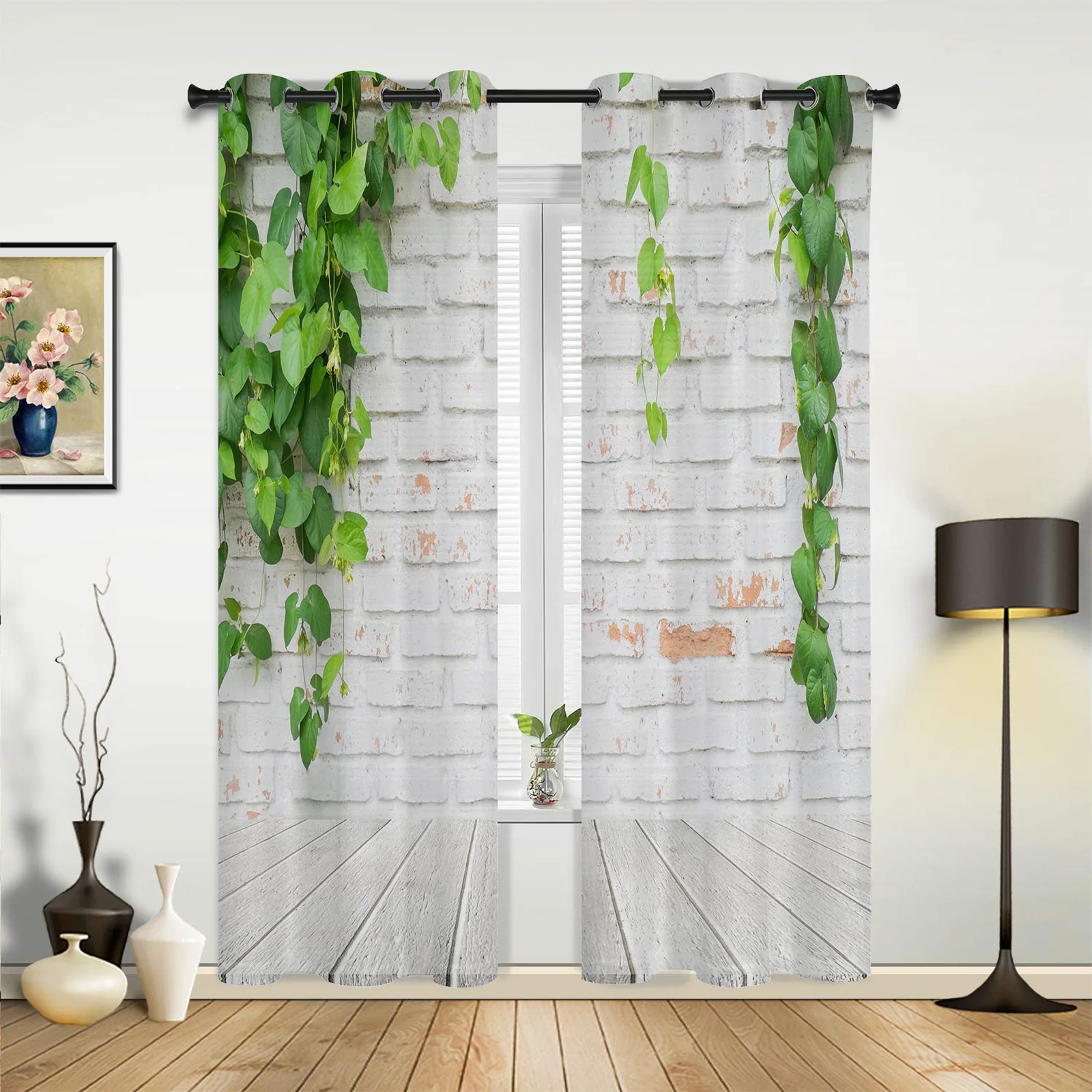 

Green Plants White Masonry Wall Curtains for Bedroom Living Room Drapes Kitchen Children's Room Window Curtain Modern Home Decor