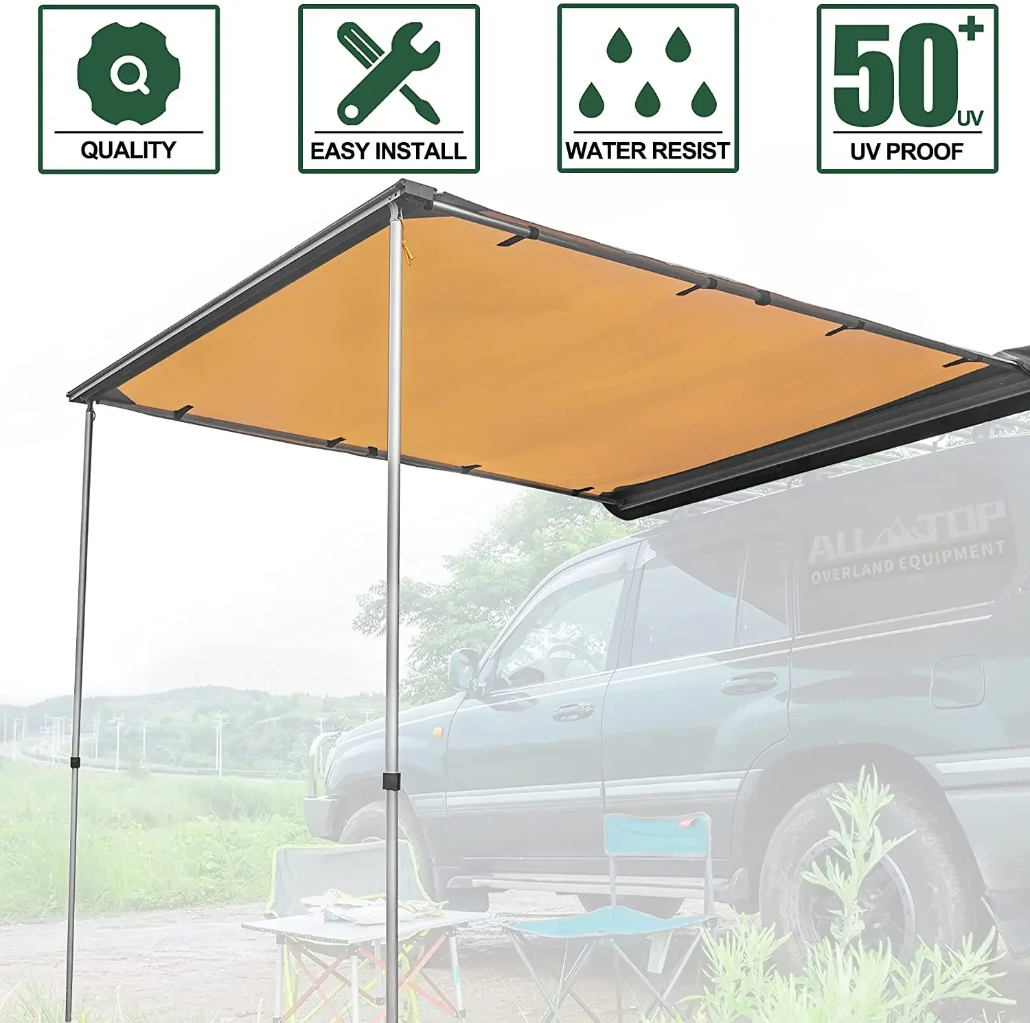 Фото Тент для автомобиля Woqi 4.6'x6.6', выдвижной, на крышу, для внедорожников 4x4, всепогодный, с защитой от УФ-излучения UV50+, боковой тент для Jeep №3
