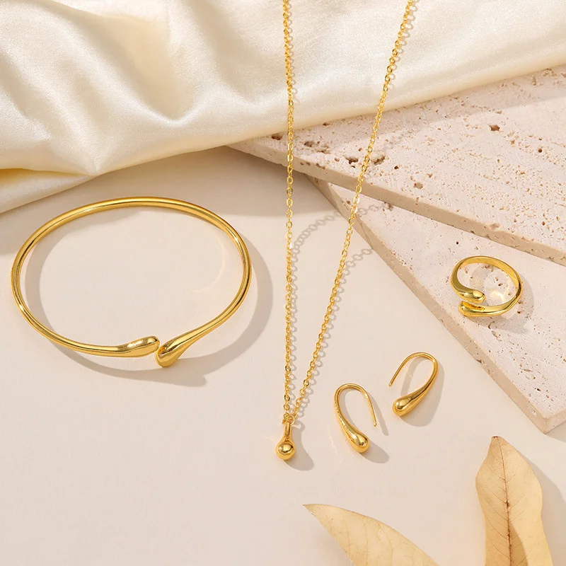 Винтажное золотого цвета с сердцем и каплями воды ожерелье серьги кольцо браслет