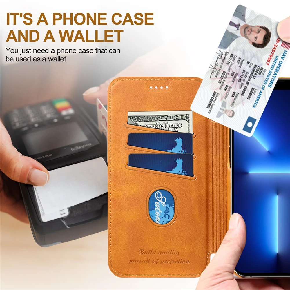 

With Card Slot Holder Luxury Leather Protection Cover For iPhone 13 Pro Max 12 Mini 11 Case Shockproof Phone Case Coque Fundas