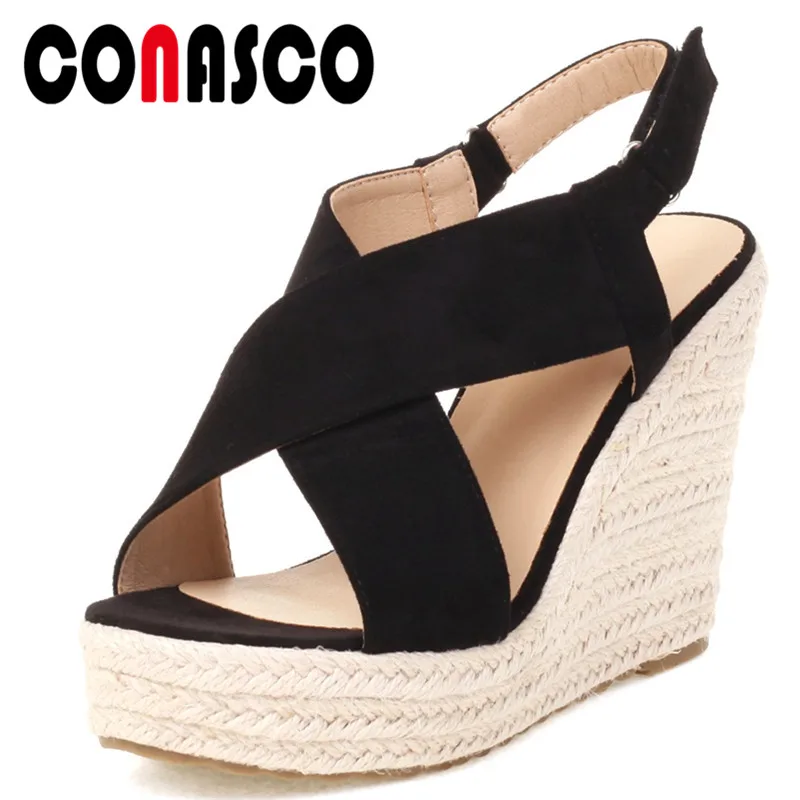 

CONASCO Platforms Women Sandals Brand Design New Wedges Heels Pumps Party Wedding Peep Toe Shoes Woman Summer Fashion Concise