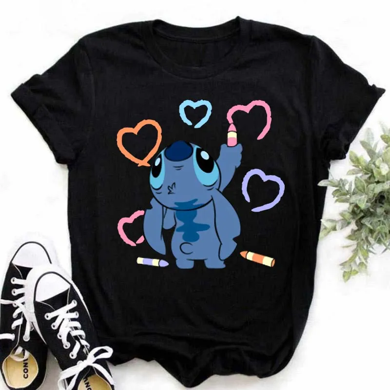 

Women's T-shirt Cartoon Stitch Graphic Fashion T Shirt Lilo Stitch Kawaii Tshirts Female Printed Casual Cute y2k Clothes Tops