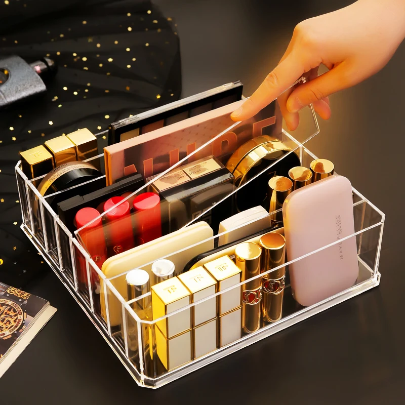 Acrylic Makeup Storage Box Eye Shadow Cosmetic Organizer Lipstick Powder Blush Holder Partition Detachable Desktop Storage Box