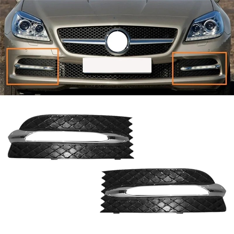 

Car Front Bumper Fog Light Grille Cover with Chrome Frame for Mercedes-Benz SLK Class R172 W172 2012-2016 Right