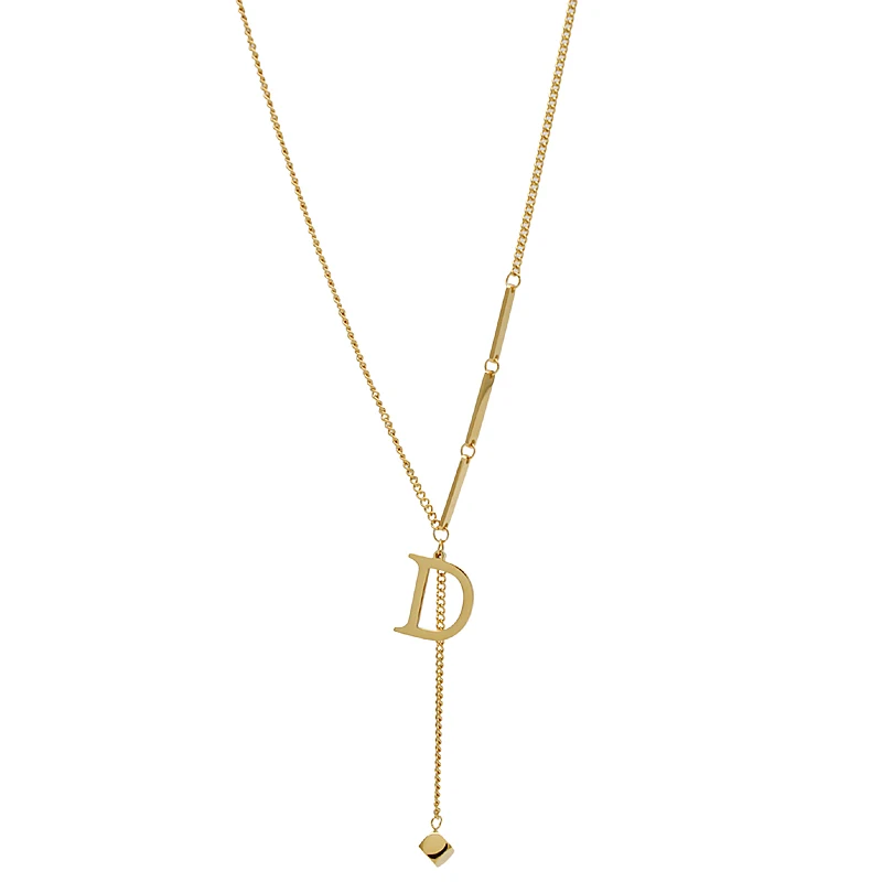 D Letter Long Sweater Chain Hoodie Necklace 2024 New Elegant Design High-End Autumn and Winter Women's