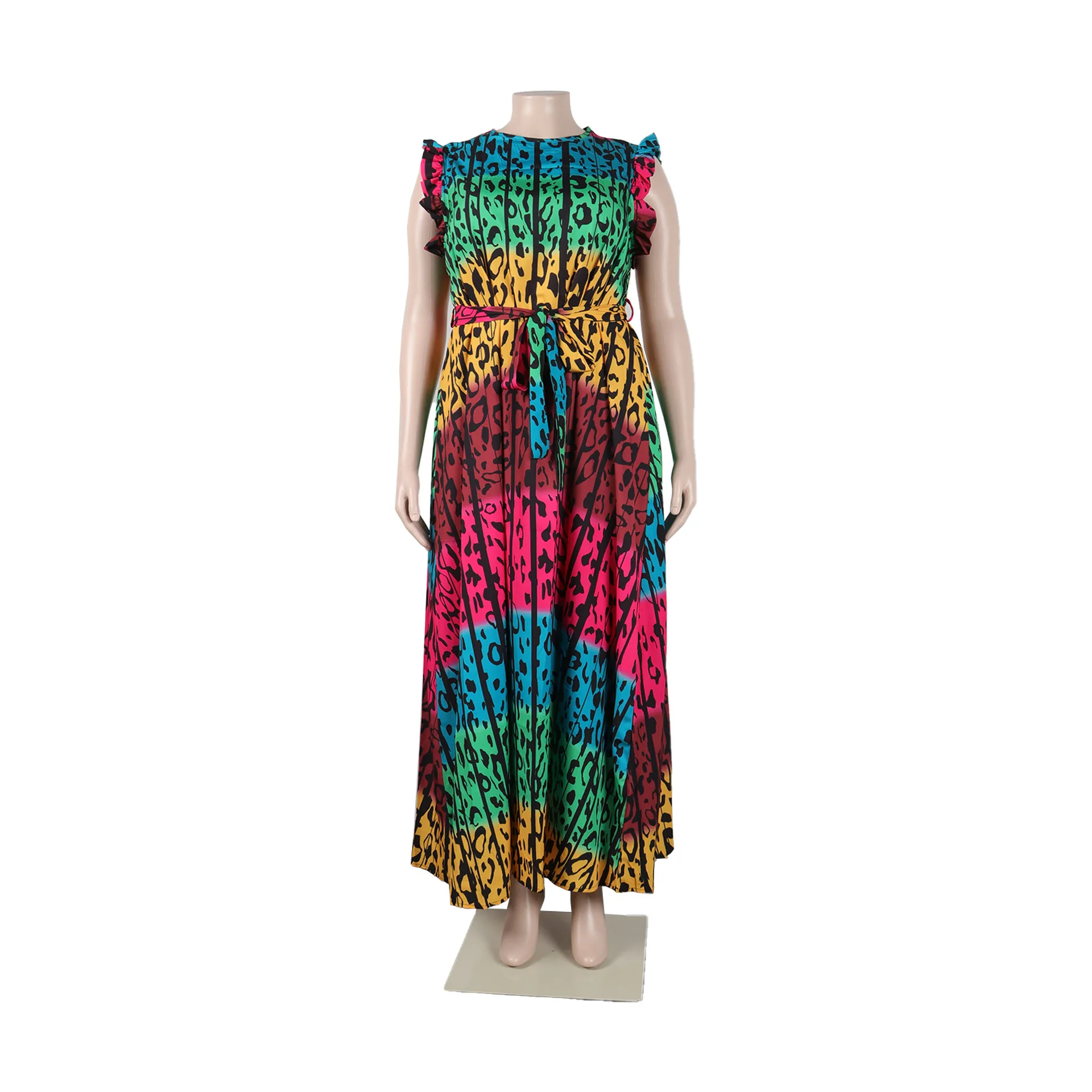 Plus Size Elegant Dresses For Chubby Women Leopard Puff Sleeve Cloth Lady Casual Luxury Robe 2023 Summer Trendy 5xl New In Dress