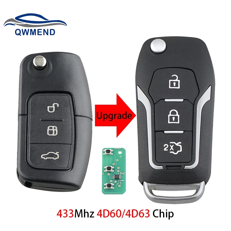 

Складной автомобильный пульт дистанционного управления QWMEND для Ford Focus Mondeo Fiesta Galaxy S Max C Max смарт-ключ для автомобиля с 3 кнопками 433 МГц HU100 Blade
